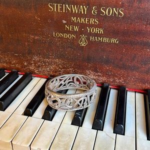 Retired Brighton Hinged Silver Heart Filigree Bracelet